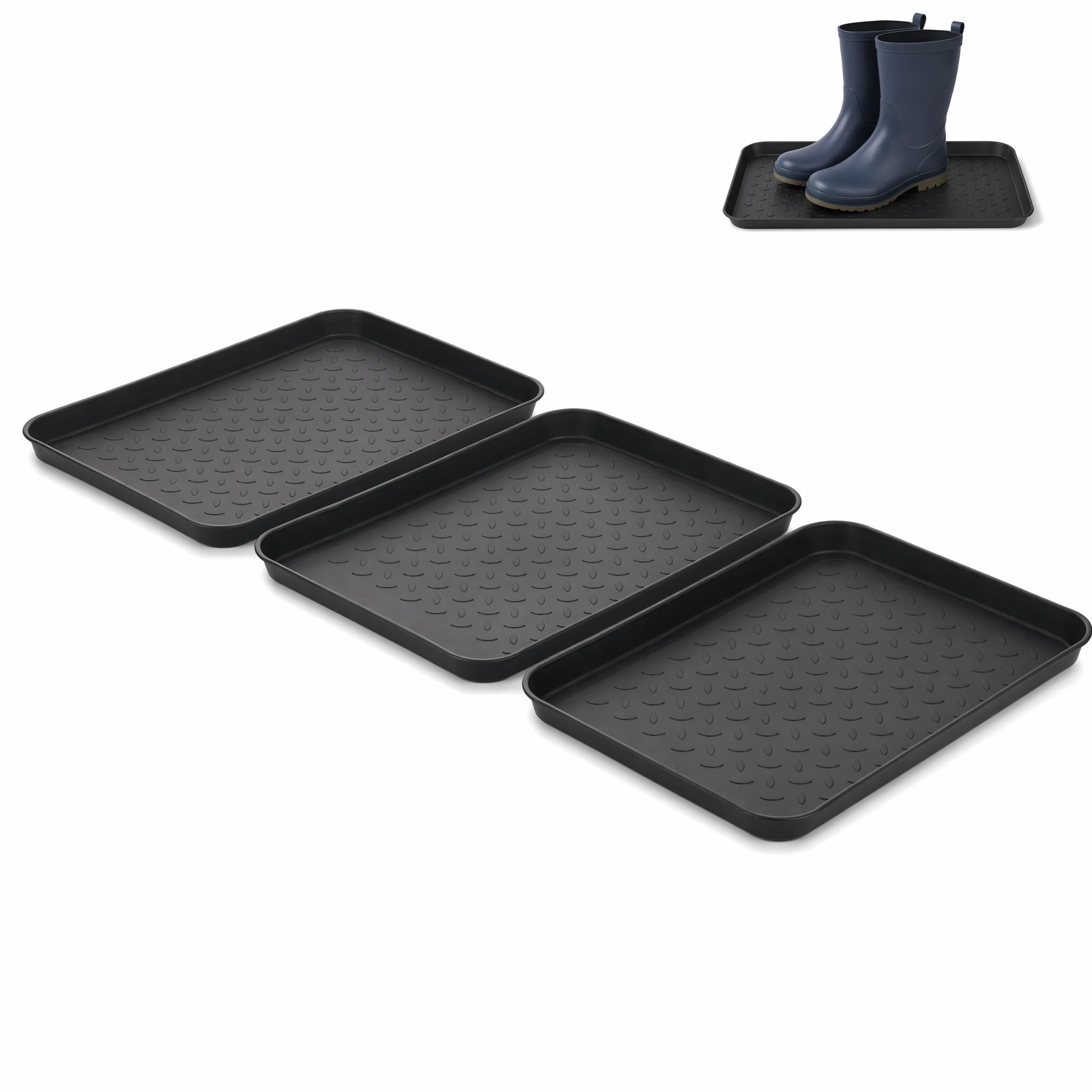3 Pcs Black Plastic Boot Tray, Shoe Drip Trays with Raised Edges