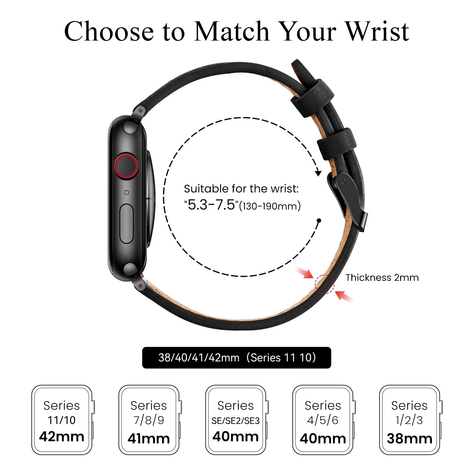 Leder Armband Kompatibel mit Apple Watch Armband 41mm 40mm 38mm 44mm 42mm 45mm 46mm 49mm, Dünnes Damen Ersatzarmband für iWatch Series 11/10/9/8/7/6/5/4/3/2/1, SE 1-3