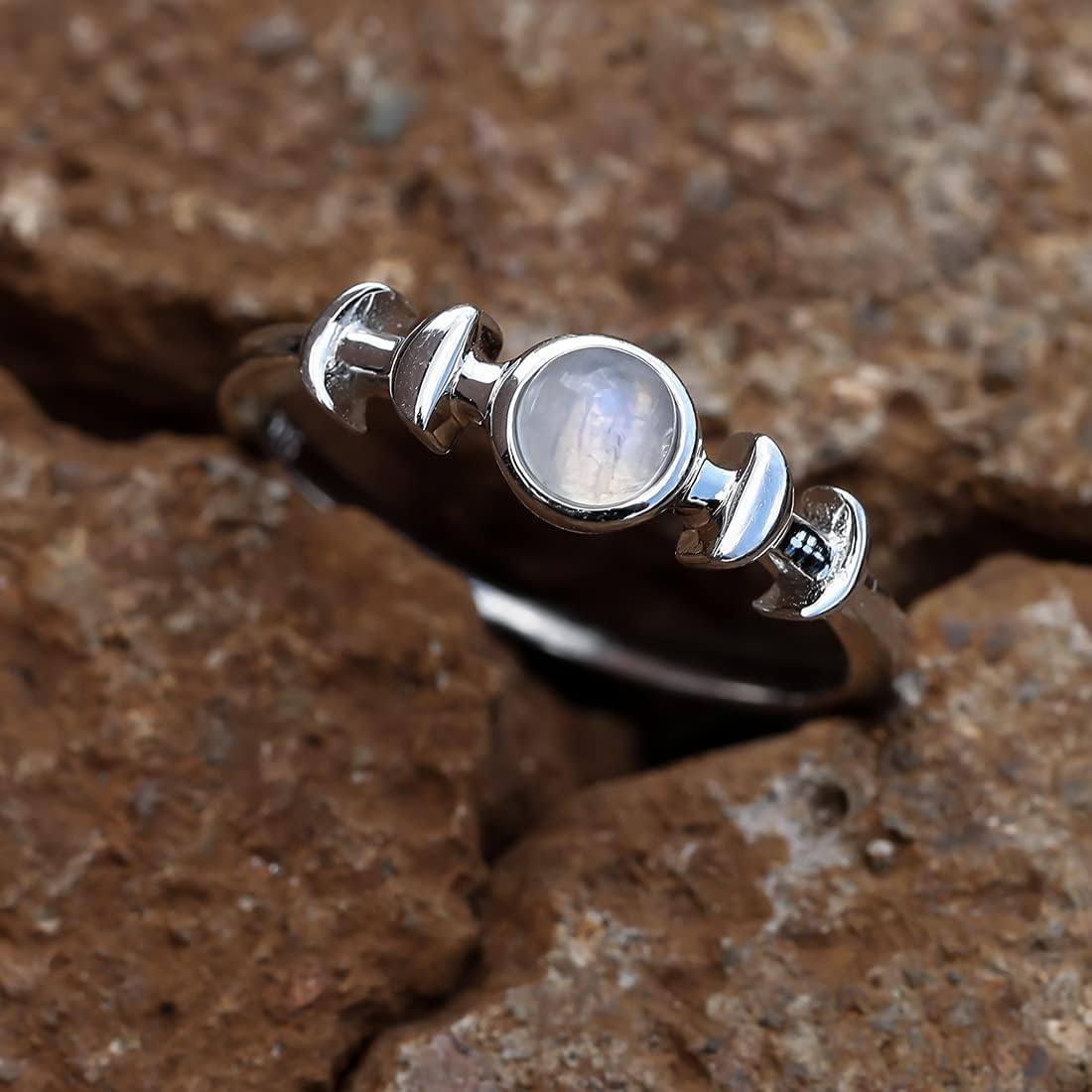 Genuine Moonstone Ring Sterling Silver Moon Phase Ring Triple Goddess Moonstone Statement Band Finger Minimalist Ring for Women with Gift Box - Image 3
