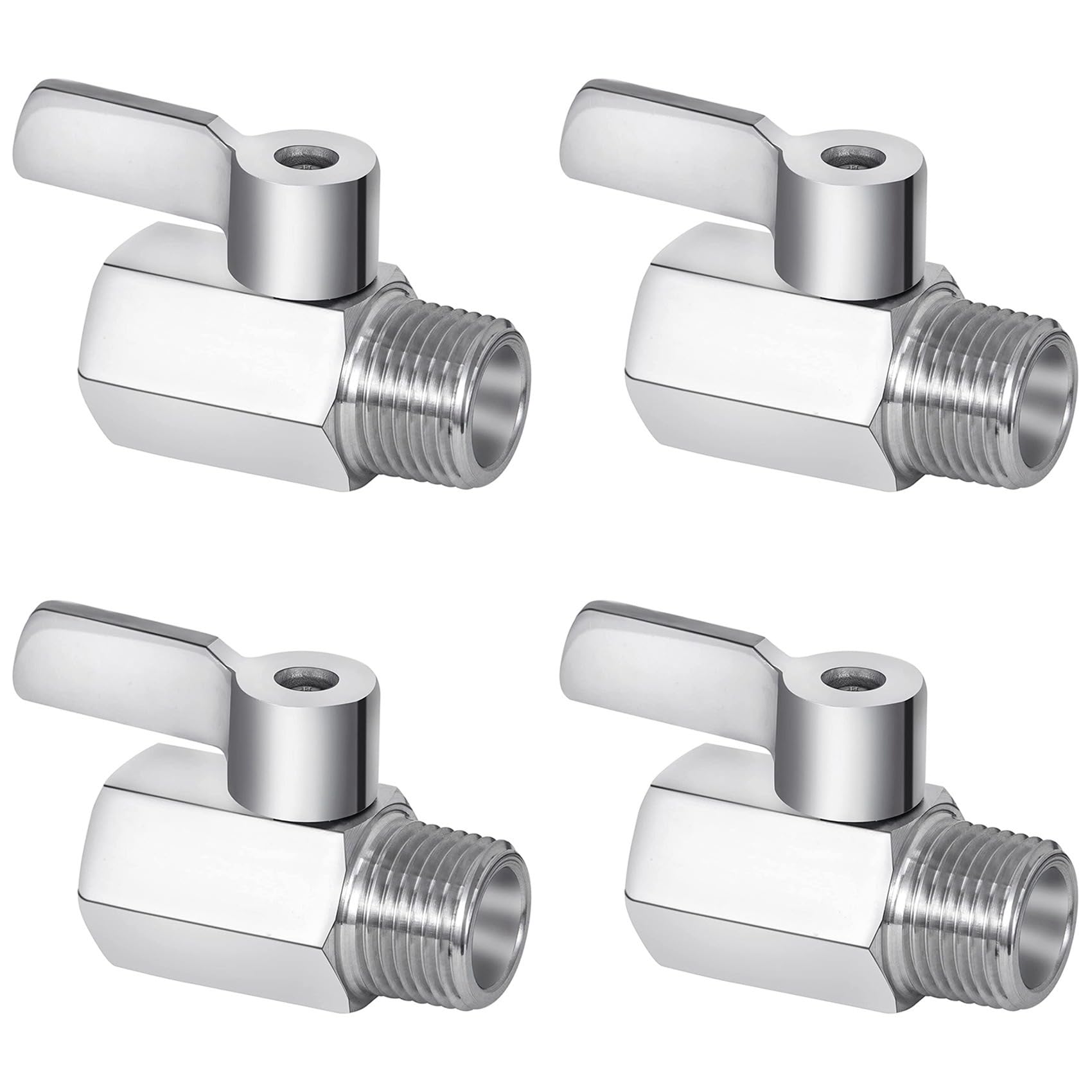 Jnchdghwa Men's Silver Shower Head Shut Off Valve, 304 Stainless Steel Mini Ball Valve Npt Thread(1/2Inch X 1/2Inch Fe),4 Pack