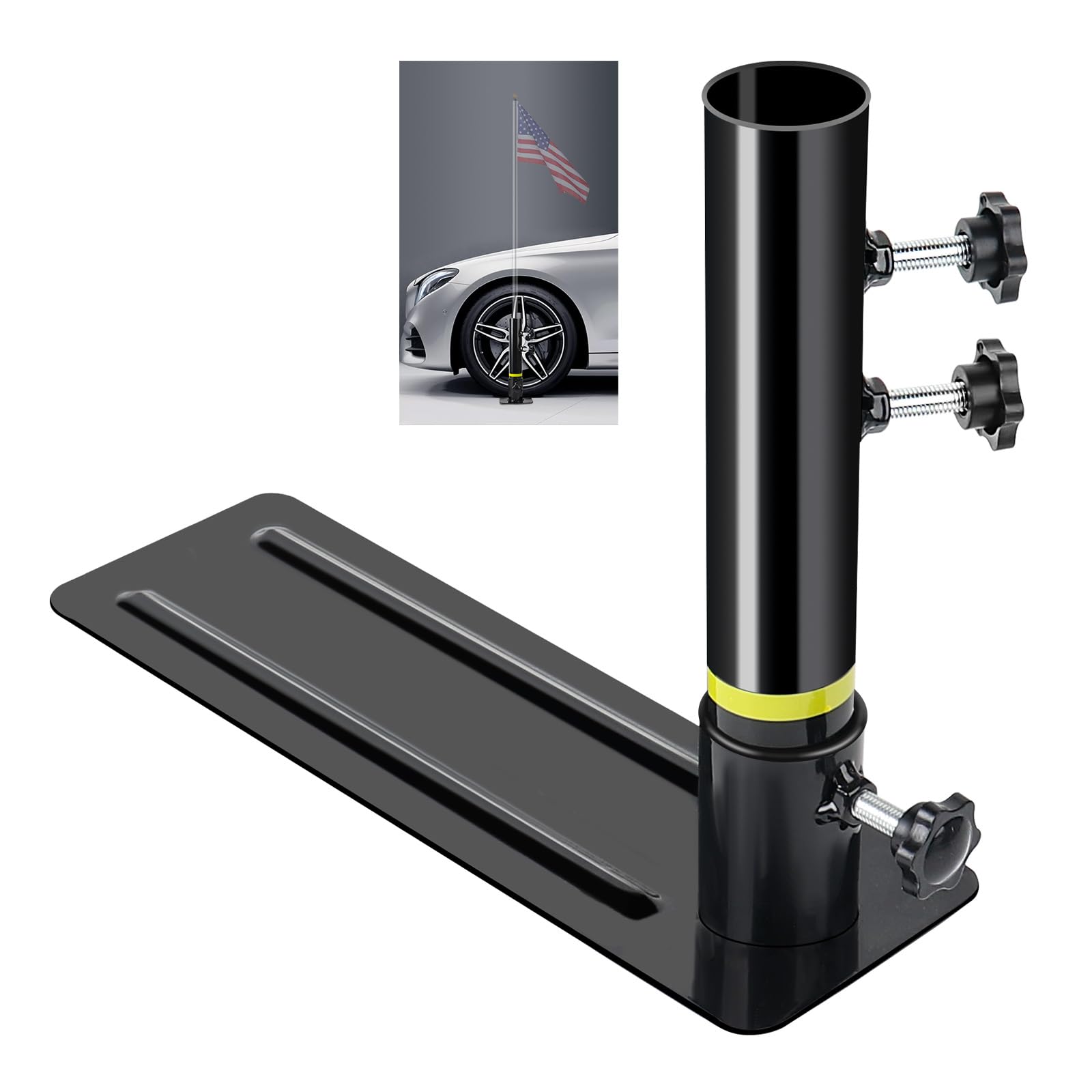 Flagpole Tire Mount, Portable Metal Flag Pole Wheel Stand Tailgate Tire Mount Flagpole Holder Universal for Stand Fits 1.77'' Flag Pole Ideal for Cars RVs Truck Camping Tailgating and Outdoor Events