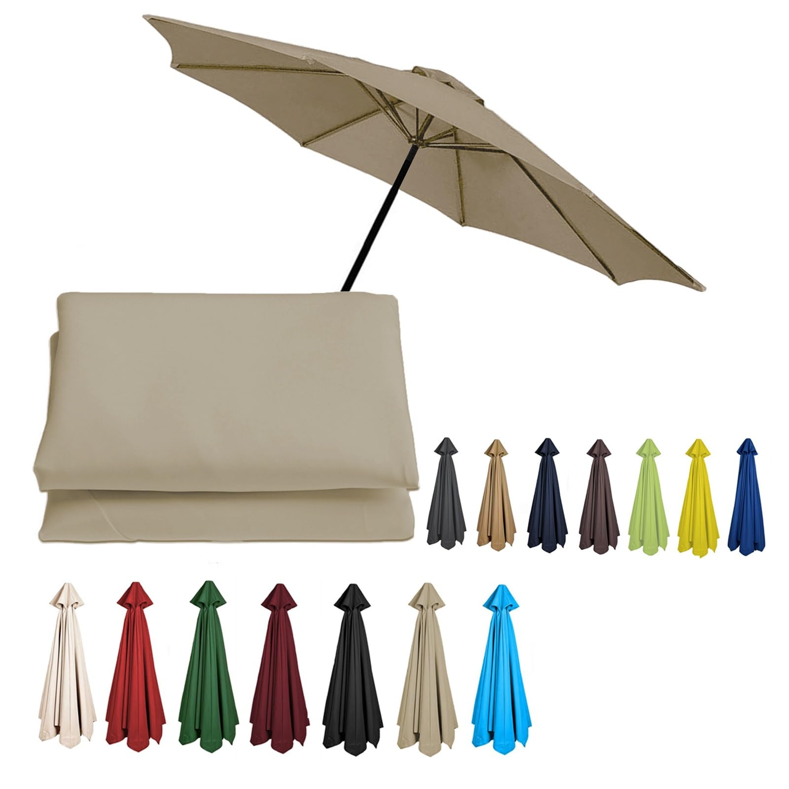 2/2.3/2.5/2.7/3/3.50m Replacement Garden Parasol Canvas 6/8 Ribs Replacement Canopy For Parasol Umbrella Replacement Cloth(Top color,8.2ft (250cm)/6 Ribs)