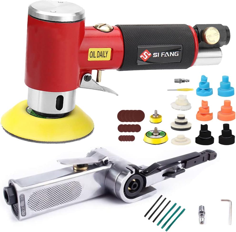 SI FANG 48Pcs 1'' 2'' 3'' Mini Random Orbital Air Sander Kit and Air