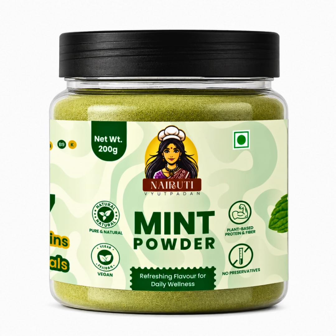 Nairuti Vyutpadan Pure Mint Powder 200g – Sun-Dried Pudina Seasoning for Buttermilk, Chaas, Jaljeera & Cooking, 100% Natural with No Added Salt or Fillers FBM
