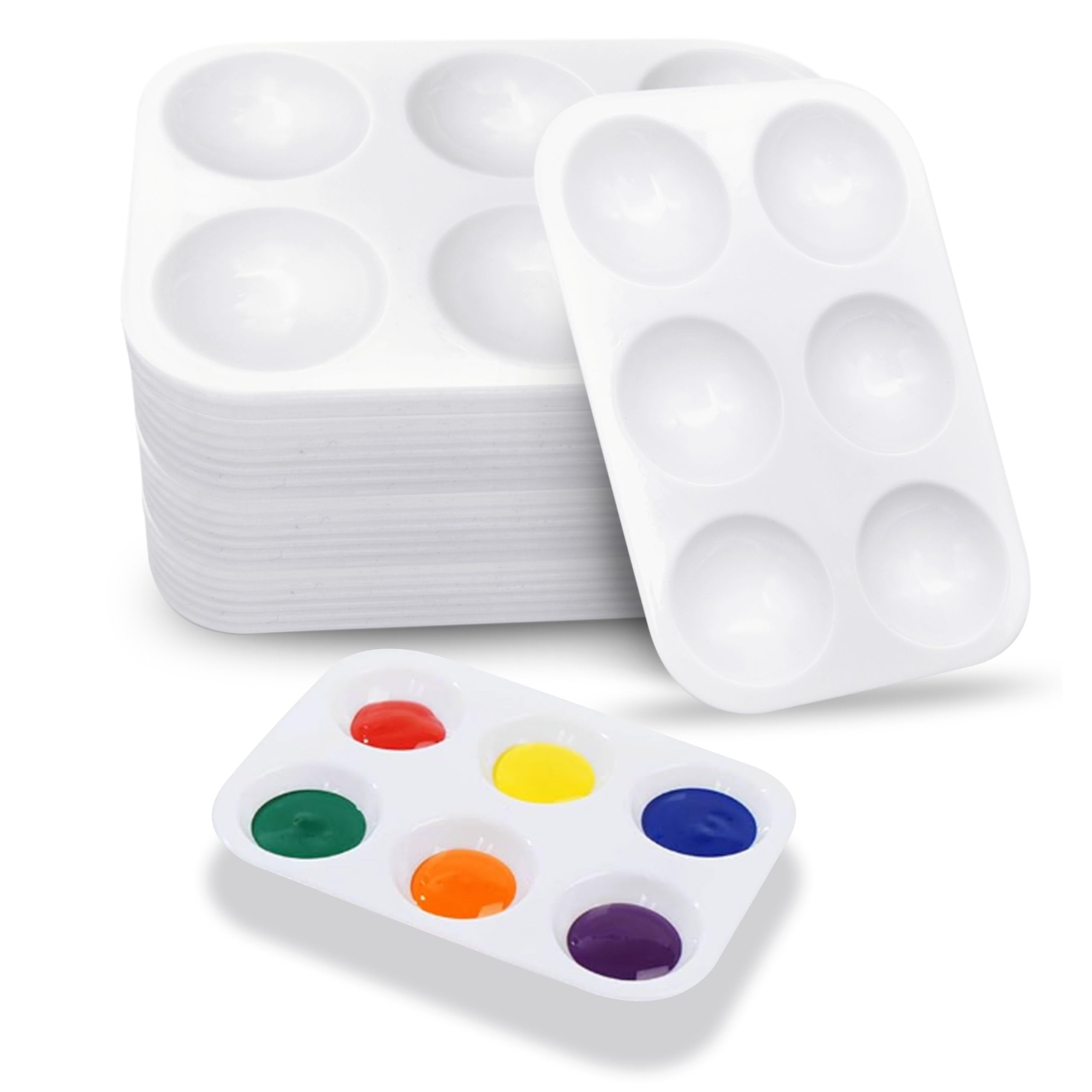 24 PCS White Plastic Paint Tray Palettes, 6 Well Rectangular Watercolor Oil Palette, Paint Trays for Kids, Adult, Student Artist Craft Palettes,
