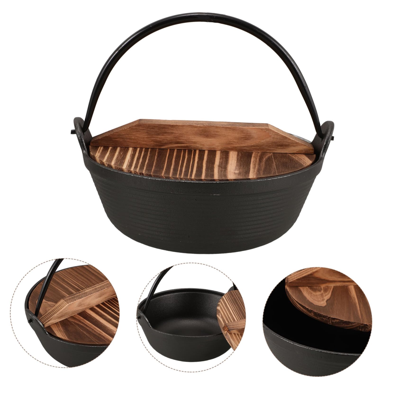 Olla de Hierro Fundido Japonesa para Camping con Tapa Potente Distribución de Diseño Colgante para Ahorro de Espacio para Guisos y Estofados al Aire