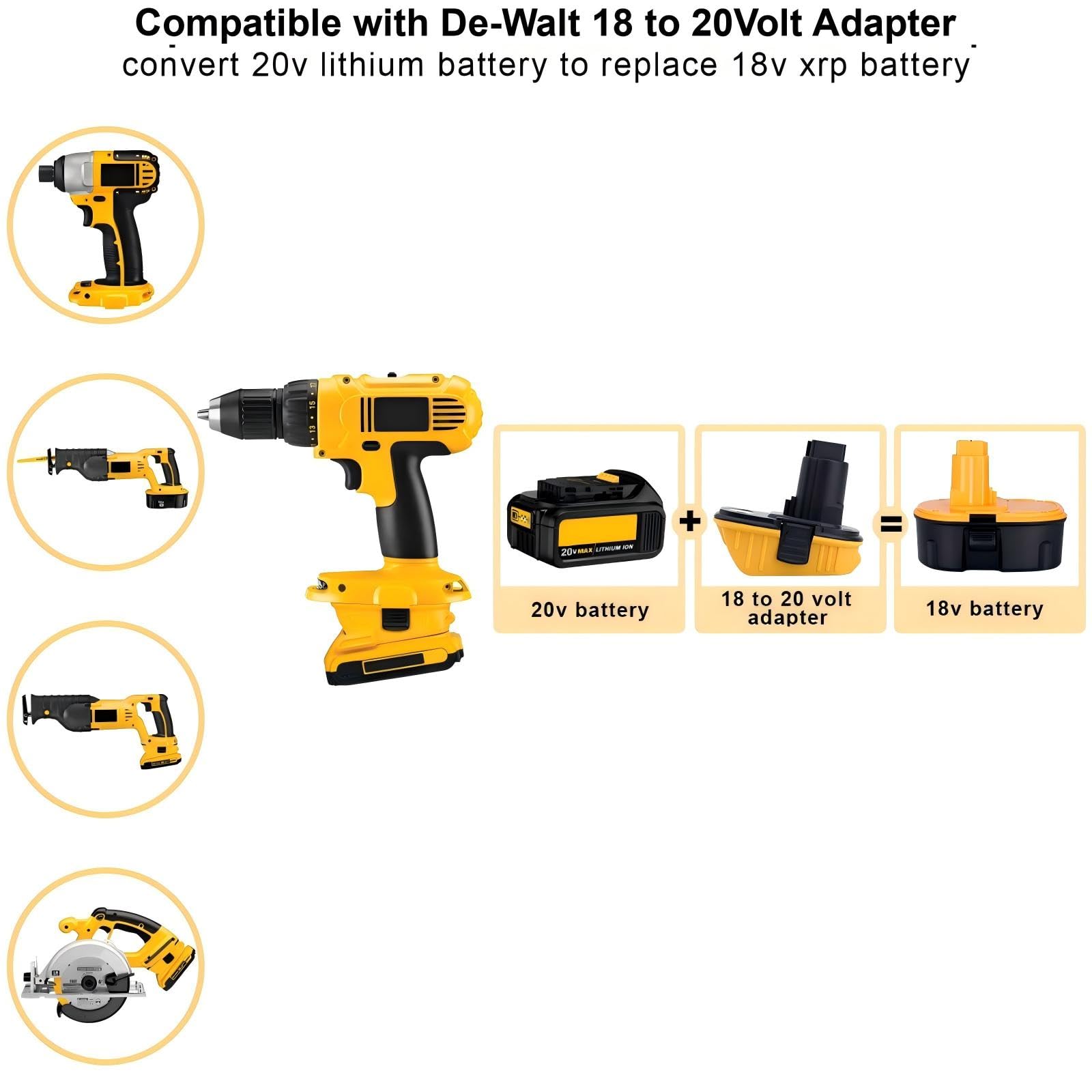 Compatible avec les adaptateurs Dewalt 18 V vers 20 V, lot de 2 adaptateurs DCA1820 compatibles avec les perceuses sans fil Dewalt 18 V, scie circulaire et ponceuses, compatible avec les nouvelles