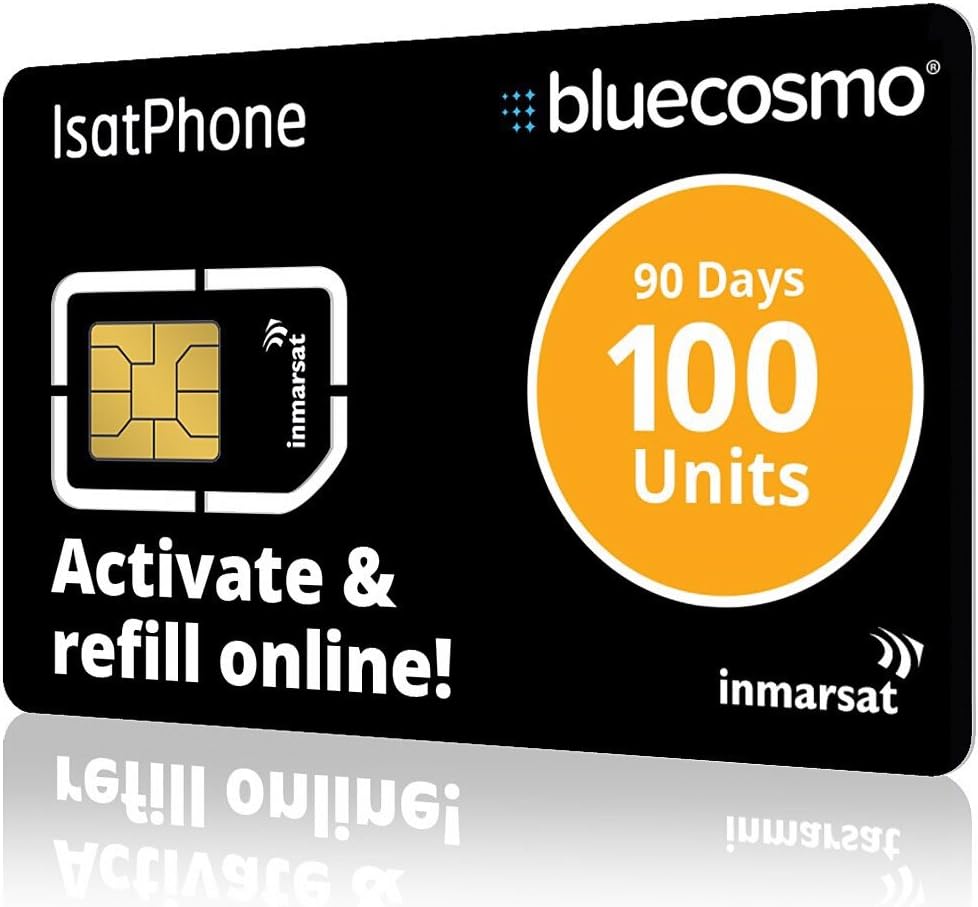 BlueCosmo IsatPhone 100 Unit Global Prepaid Satellite Phone Service SIM Card - 90 Day Expiry - No Activation Fees - Voice & SMS Text Messaging