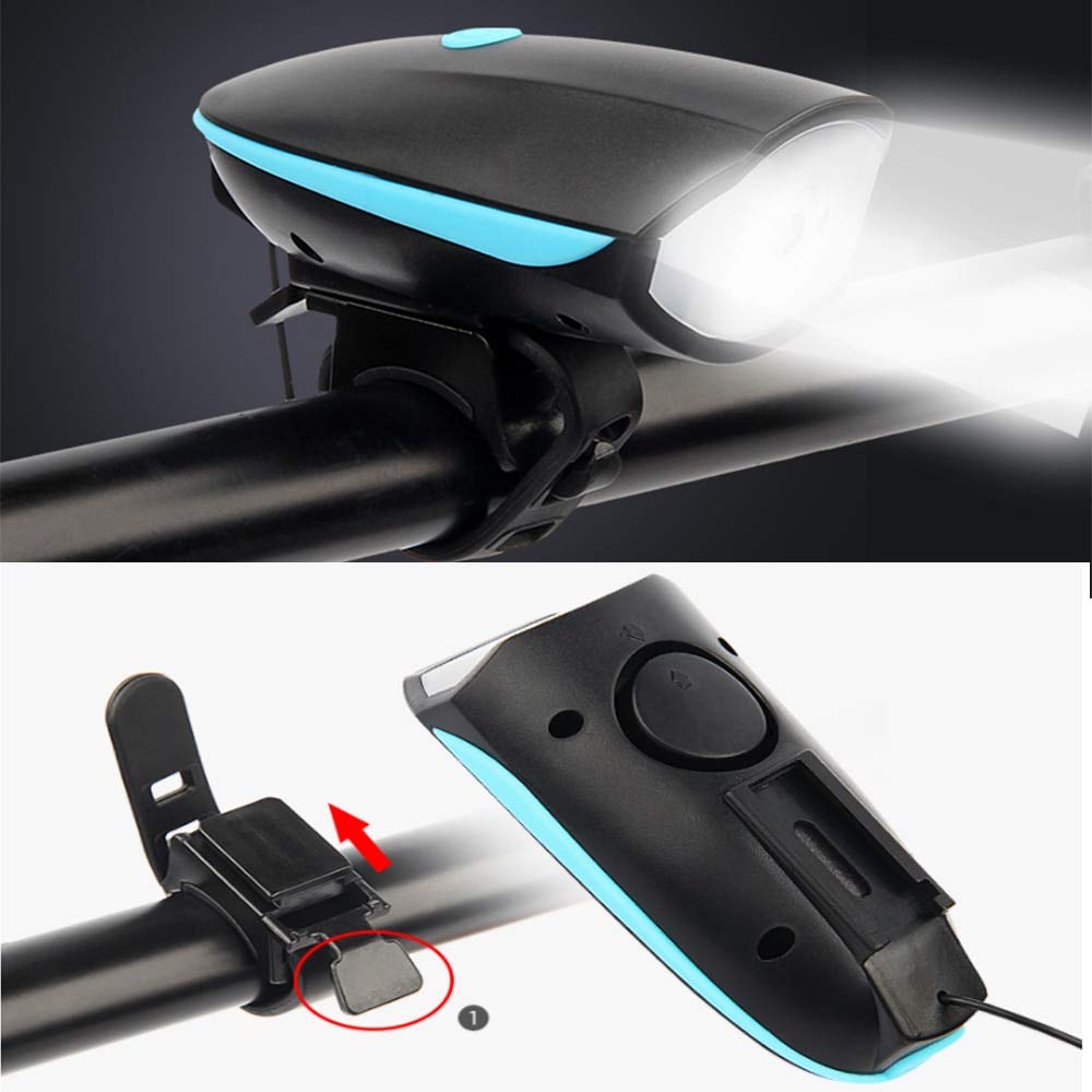 RajoNN Luz para Bicicleta 3 en 1 Luces para Bicicleta Impermeable MTB Bicicleta Bocina Campana Luz LED eléctrica Lámpara Recargable USB Faros Delanteros Luz para Bicicleta