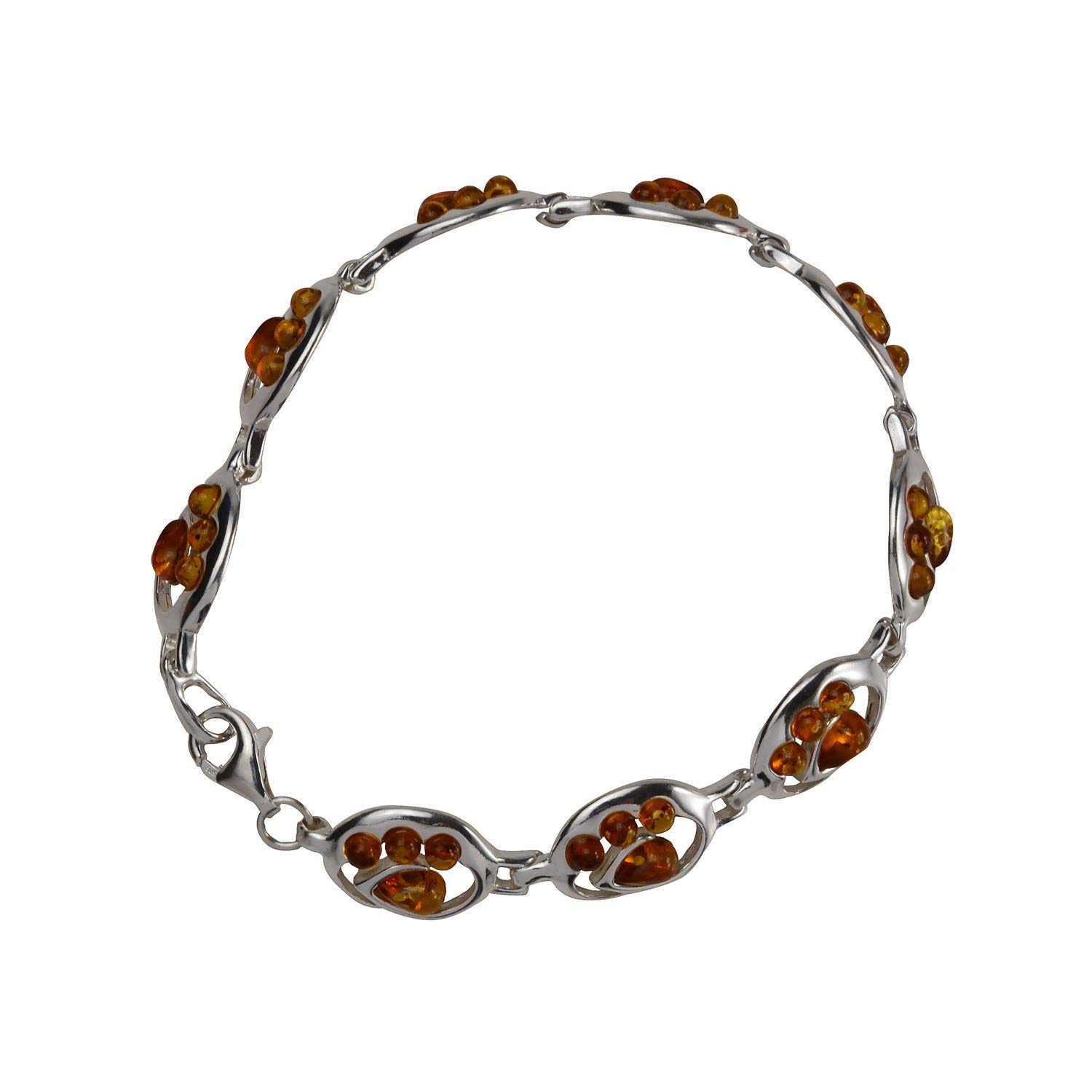 Bracelet En Argent Sterling 925 Avec Ambre Naturel - Modèle Fleuri élégant Et Moderne