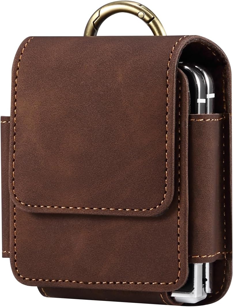 Smooth Skin Faux Leather Phone Holster Pouch Belt Loop Clip Case for Motorola Razr+ 2025 Razr 50 Ultra Moto Razr+ 2023 Razr 40 Ultra Samsung Galaxy Z Flip 7 Z Flip 6 Z Flip5 (Coffee)