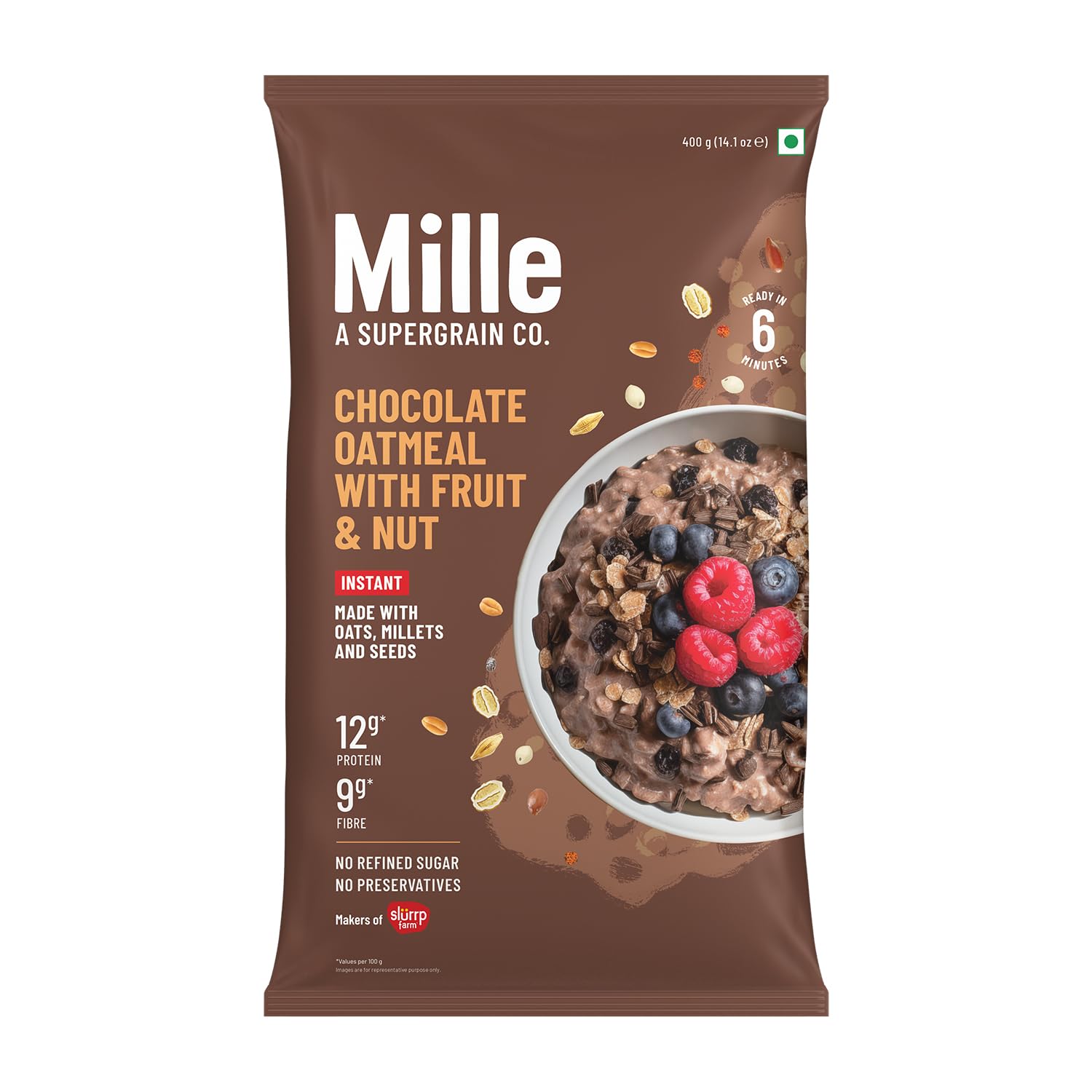 Mille Chocolate Oatmeal with Fruit & Nuts | Power of 5 grains - Oats, Ragi, Jowar, Barley, Wheat | Flax seeds, Almonds, Raisins | Healthy High Fibre Breakfast Cereal | 400g (B0D9YX8Q4P) Amazon Price History, Amazon Price Tracker