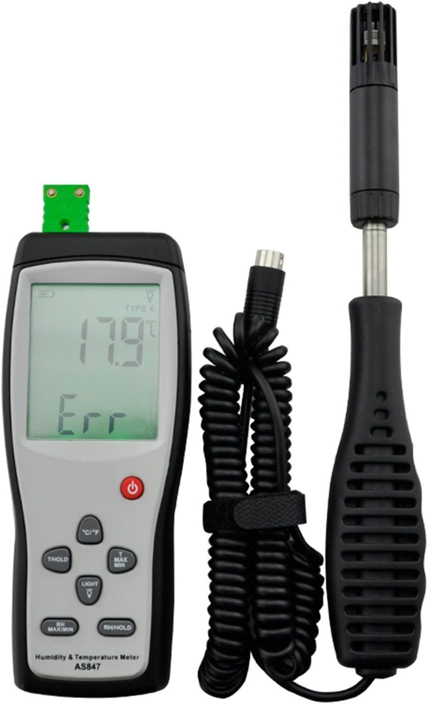 Digital Psychrometer Multi-Function Humidity & Temperature Meter Gauge with K-Type Thermocouple for Indoor and Outdoor (AS847)