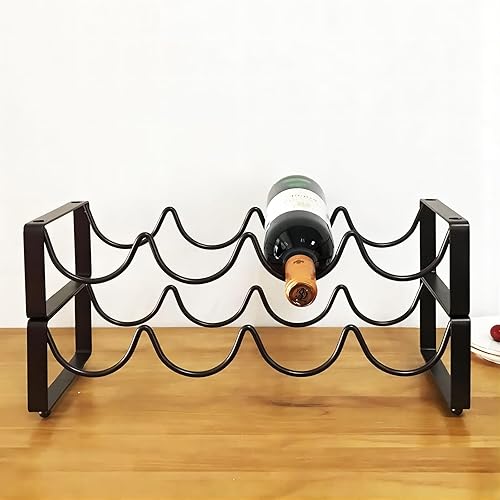 Miniatura 3 de REDANT Estante de vino apilable de 2 niveles para encimera, soporte de botella de vino de metal, pequeño organizador de almacenamiento de vino para