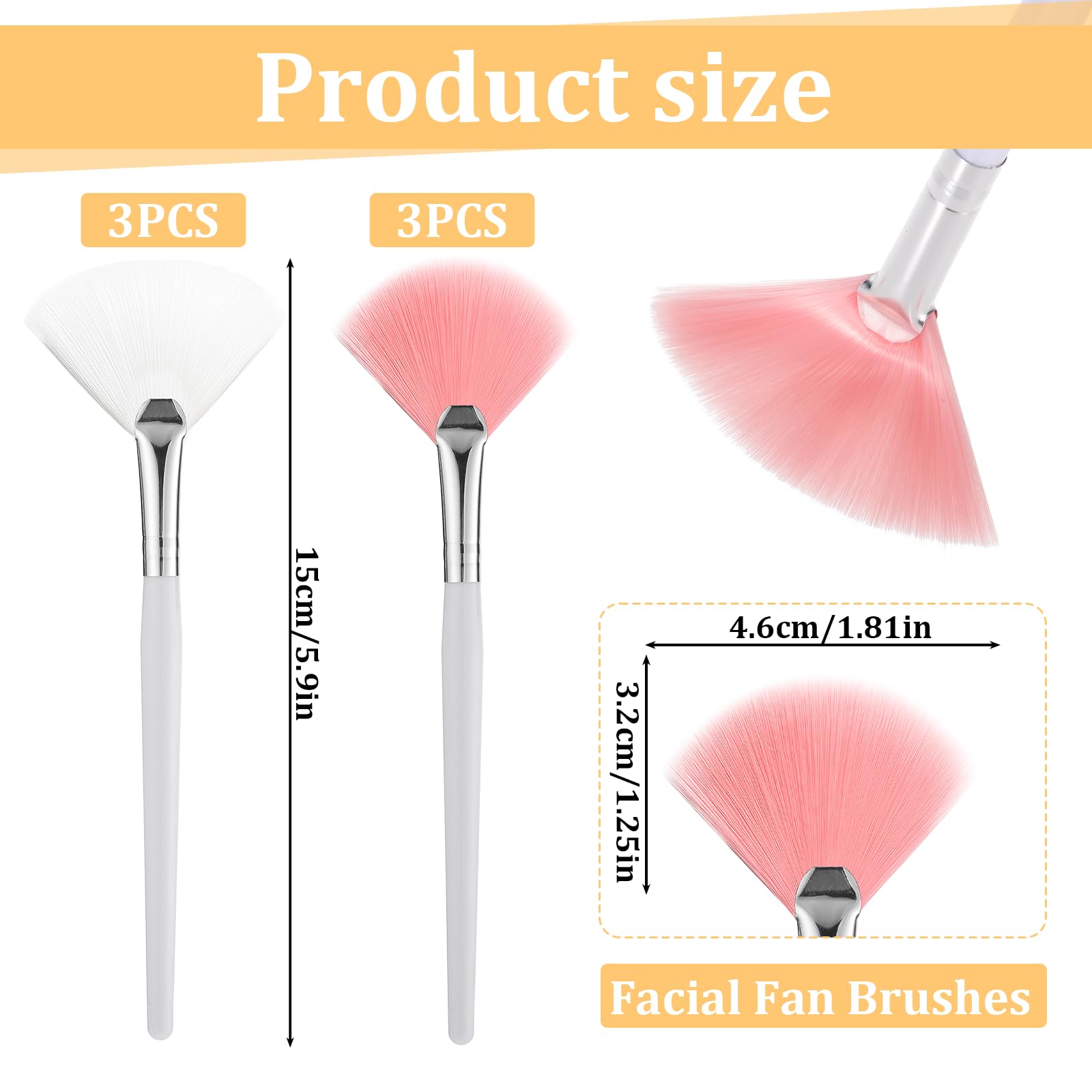 BOHUIZ 6 Pcs Fan Brushes for Facial, Face Mask Applicator Soft Makeup Mask Acid Applicator Brush, Flat Head Mask Applicator Esthetician Brush for Women Girls Mud Clay Mask Makeup Peel(Pink and White)