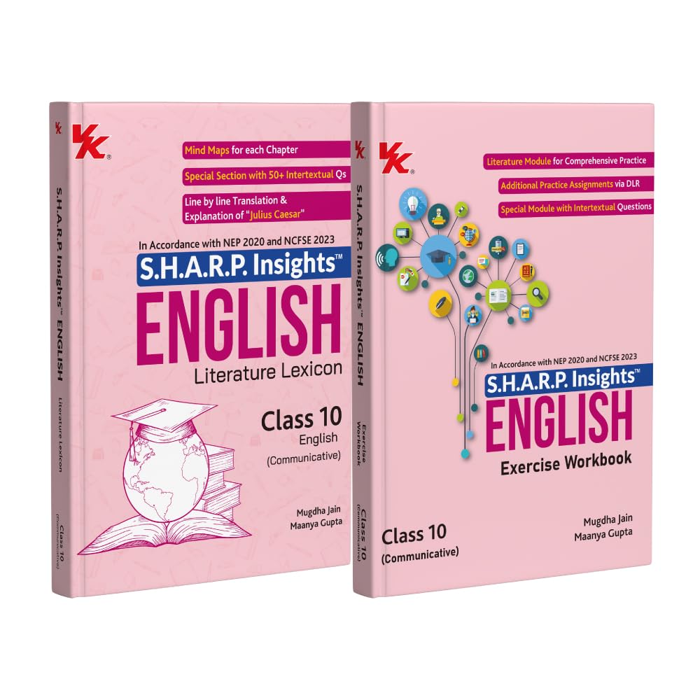 S.H.A.R.P. Insights for CBSE Class 10 English (Communicative) Literature Lexicon & Exercise Workbook (Set of 2) by Mugdha Jain (BITS Pilani, IIM-A) & Maanya Gupta (IIM-A)- Edition (2025-26)
