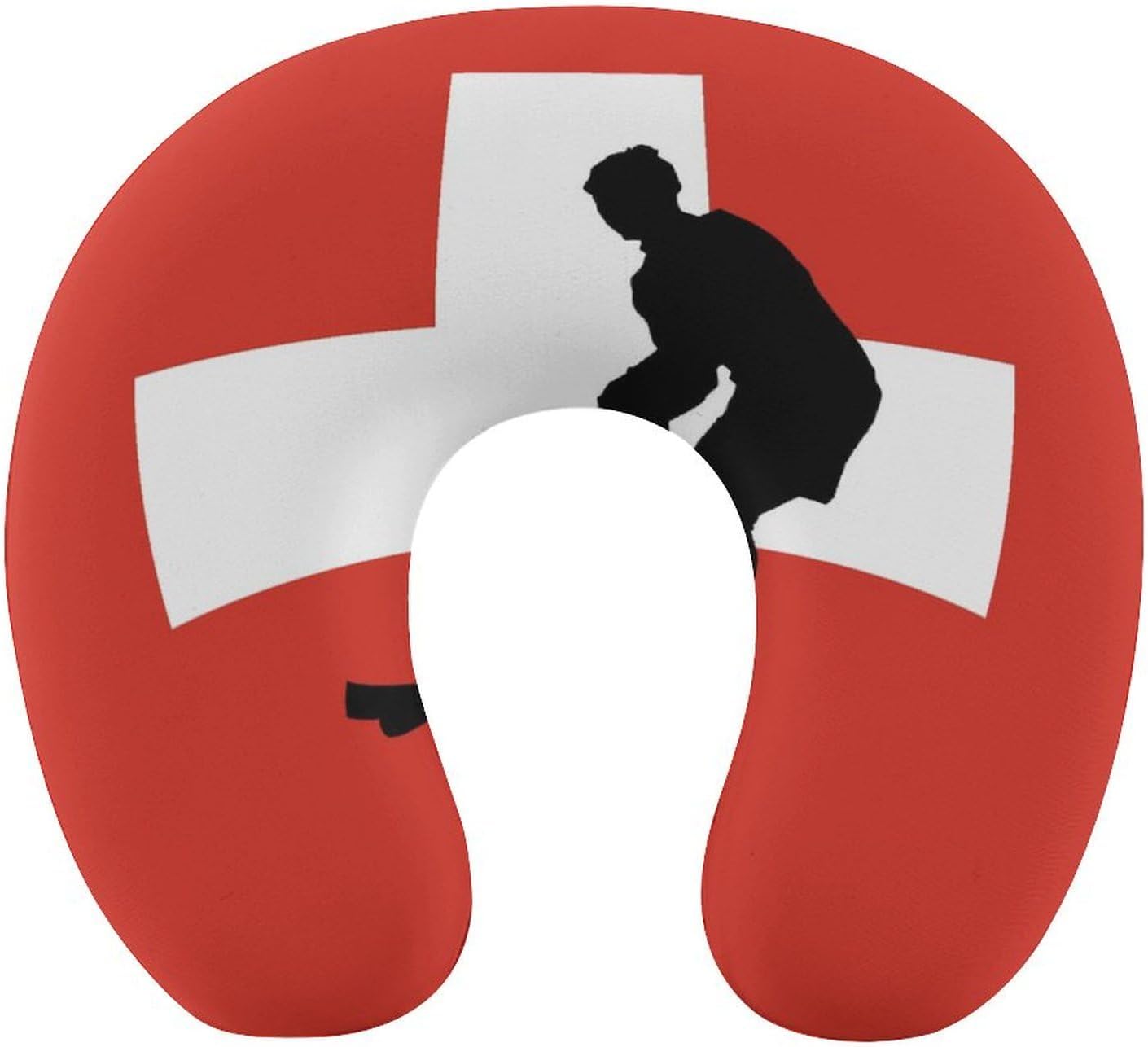 Switzerland Flag Ice Hockey Memory Foam Pillows U Shaped Travel Neck Pillow