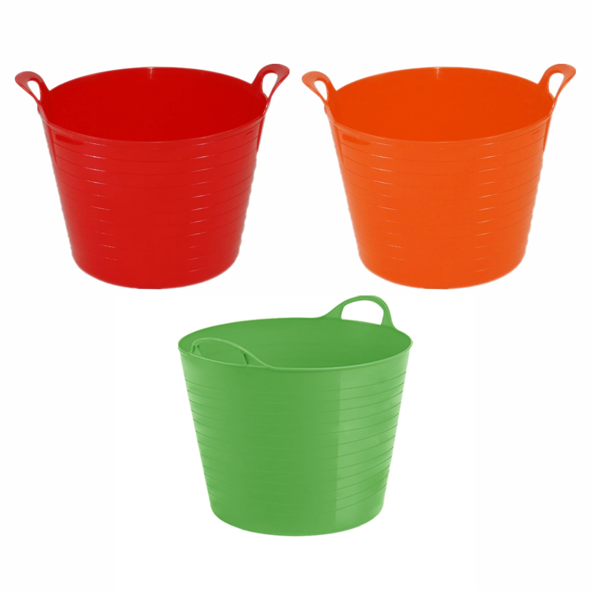 M1SS Set of 3-42L Litre Flexi Red, Lime green, Orange - Robust Versatile Multipurpose Large Flexi Tub Garden Home Flexible Plastic Storage Container Bucket Trug Horse Feeder Flex Tub- MADE IN UK