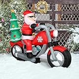 Outvita 6ft Height Outdoor Christmas Decorations with LED Lights, Inflatable Santa Riding Motorcycle with A Tree, Blow Up Yard Decorations for Yard, Lawn, Garden