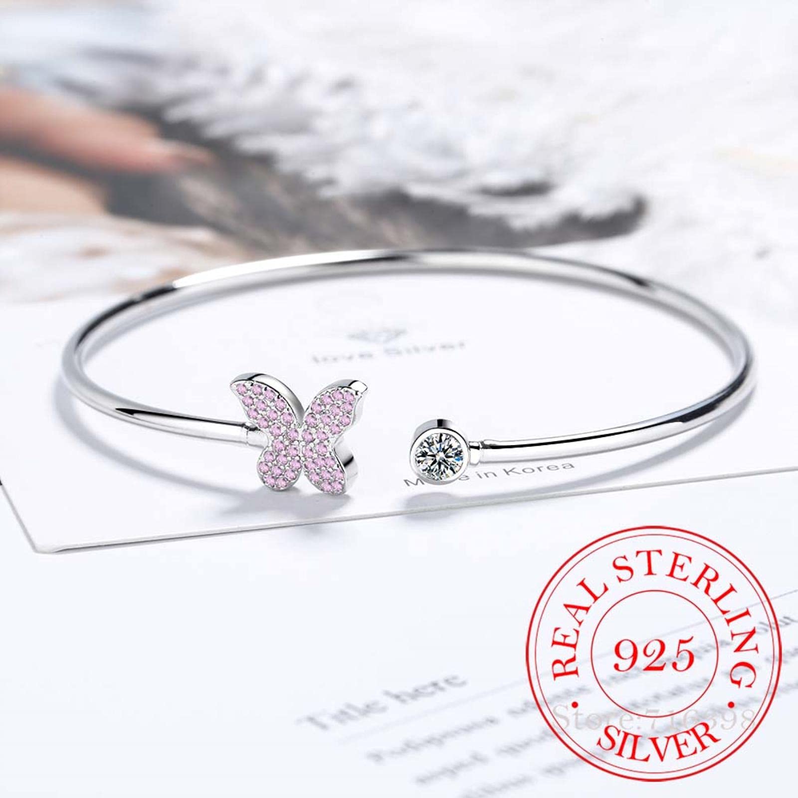 Braccialetto e bracciale con farfalla in cristallo viola per donna, gioielleria raffinata in argento sterling 925 per ragazze