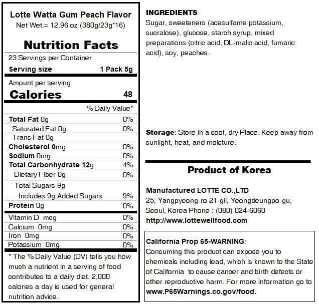 Chicle Lotte Big Bubble Watta Sabor Durazno, 16 Unidades miniatura 2