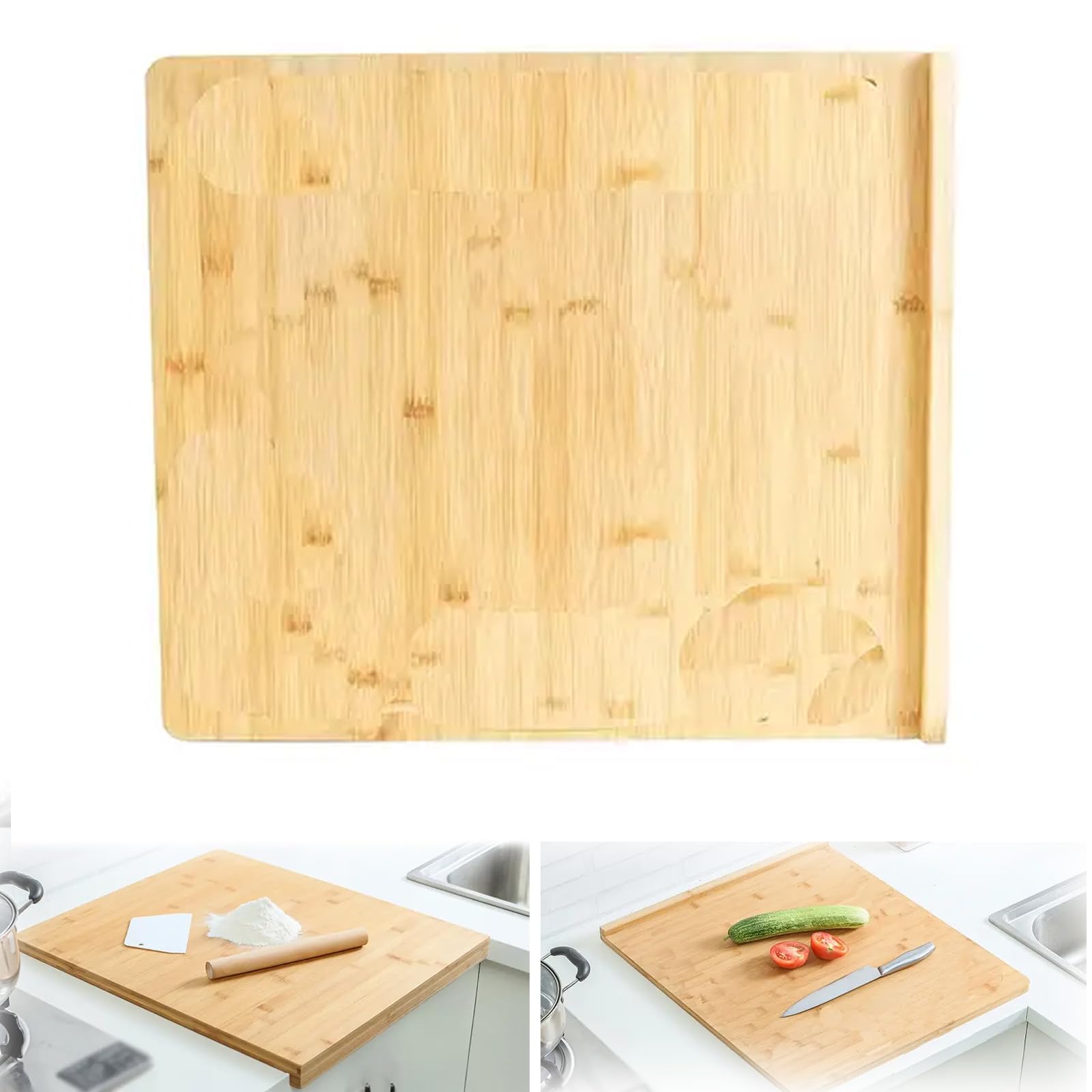 Tabla de cortar reversible de bambú de 50 x 30 cm, tabla de madera para repostería y amasado con ranura para encimera de cocina, ideal para preparación de pan y alimentos