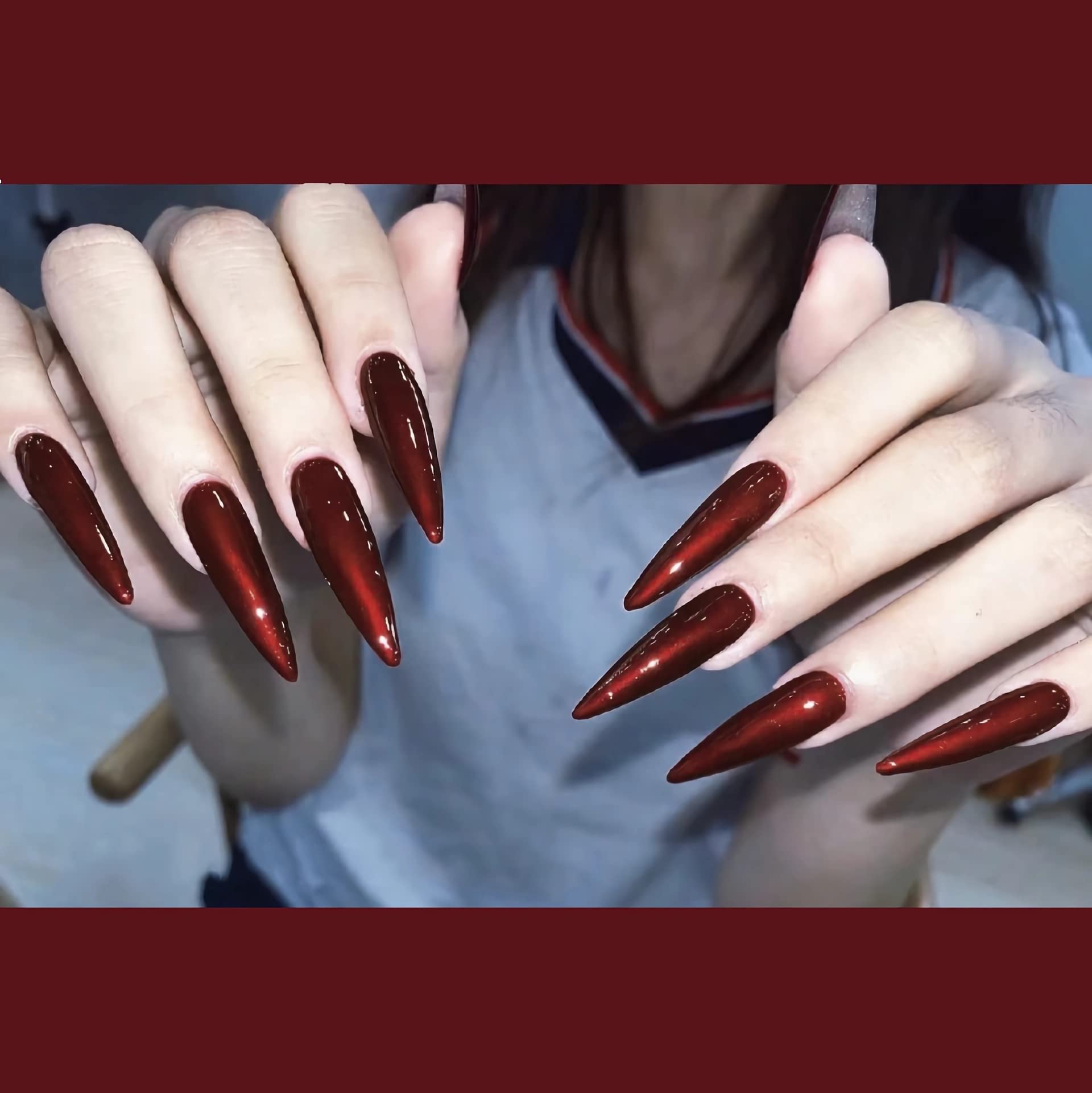 BABALAL Stiletto Press on Nails Long Fake Nails Red Glue on Nails Goth Almond Acrylic Nails for Women and Girls