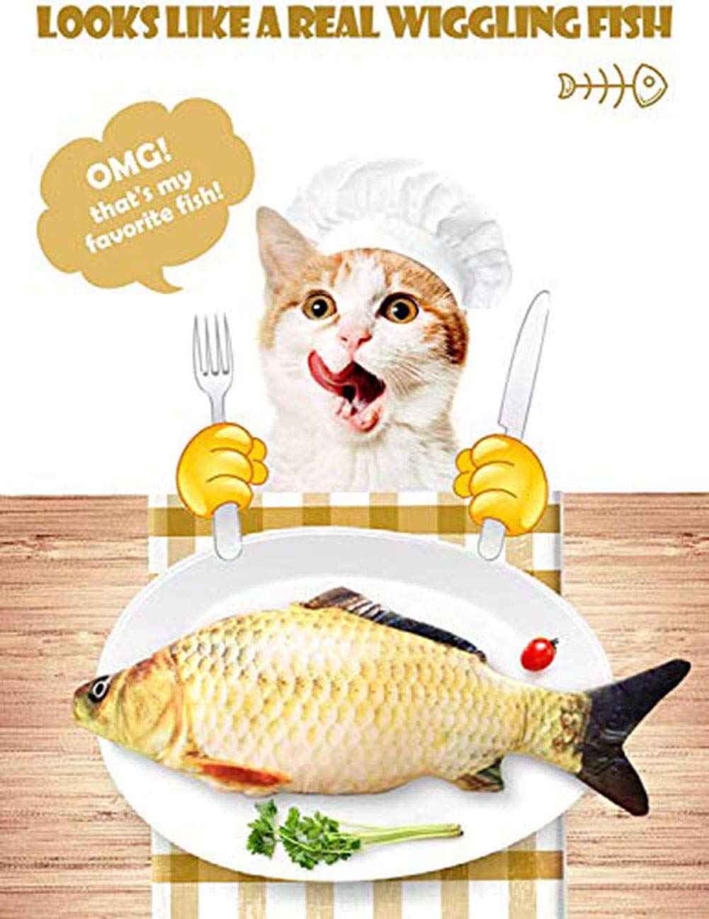 Flopping Fish Cat Toy,Realistic Plush Simulation Electric Doll Fish Cute Interactive Pets Pillow Chew Bite Supplies for Cat Kitty Kitten with Catnip (Carp)