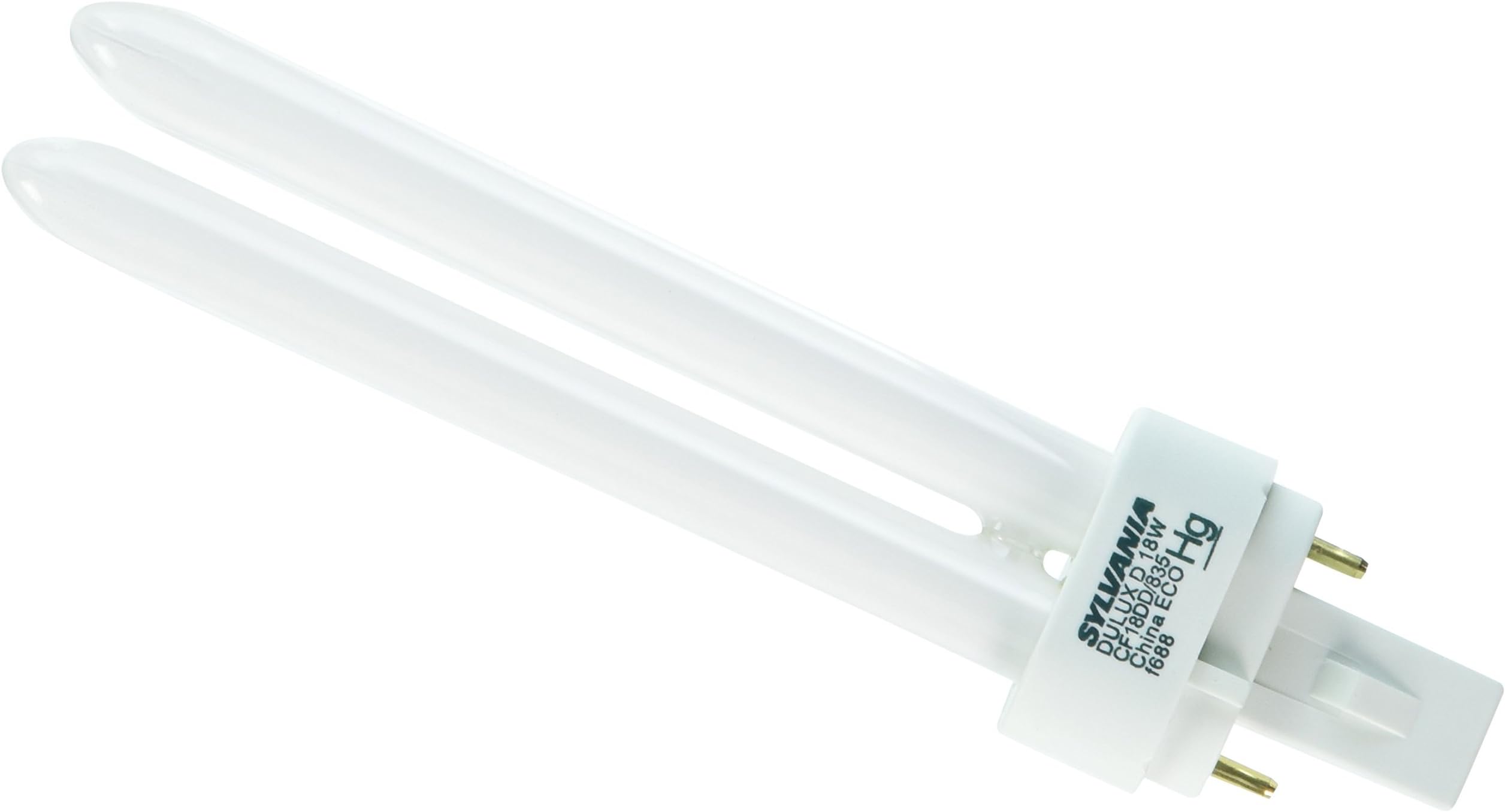 Sylvania Dulux D CFL Compact Fluorescent Light Bulb, 2 Pin, 18W, 1 Pack | Double Tube, G24d-2 Base, 18 Watt Long Lasting Energy Efficient Light Bulb, 10000 hr Life, 3500K Neutral White