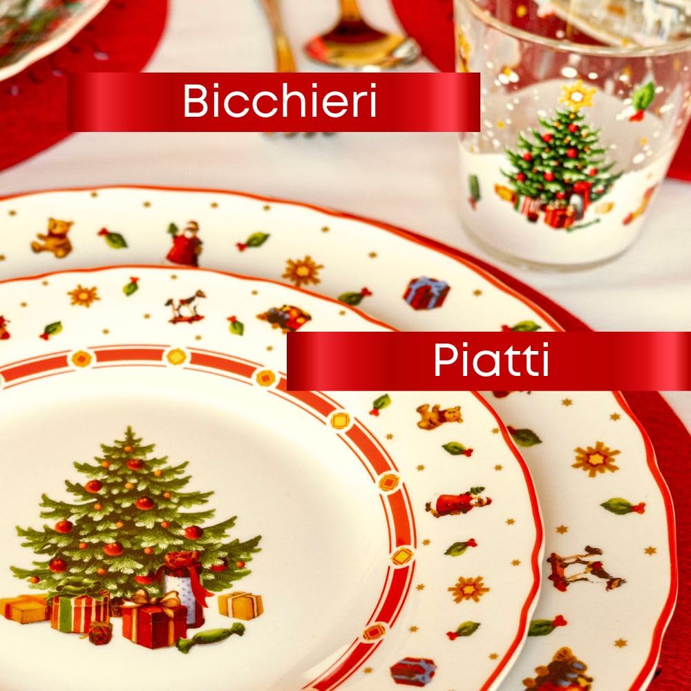 Servizio Piatti Natalizi - Set Piatti 6 Persone - Adatti alla Lavastoviglie -Porcellana - Piatti Moderni - Articoli Natalizi - 18 Pezzi Servizio Piatti Natalizio (SET TAVOLA NATALE)