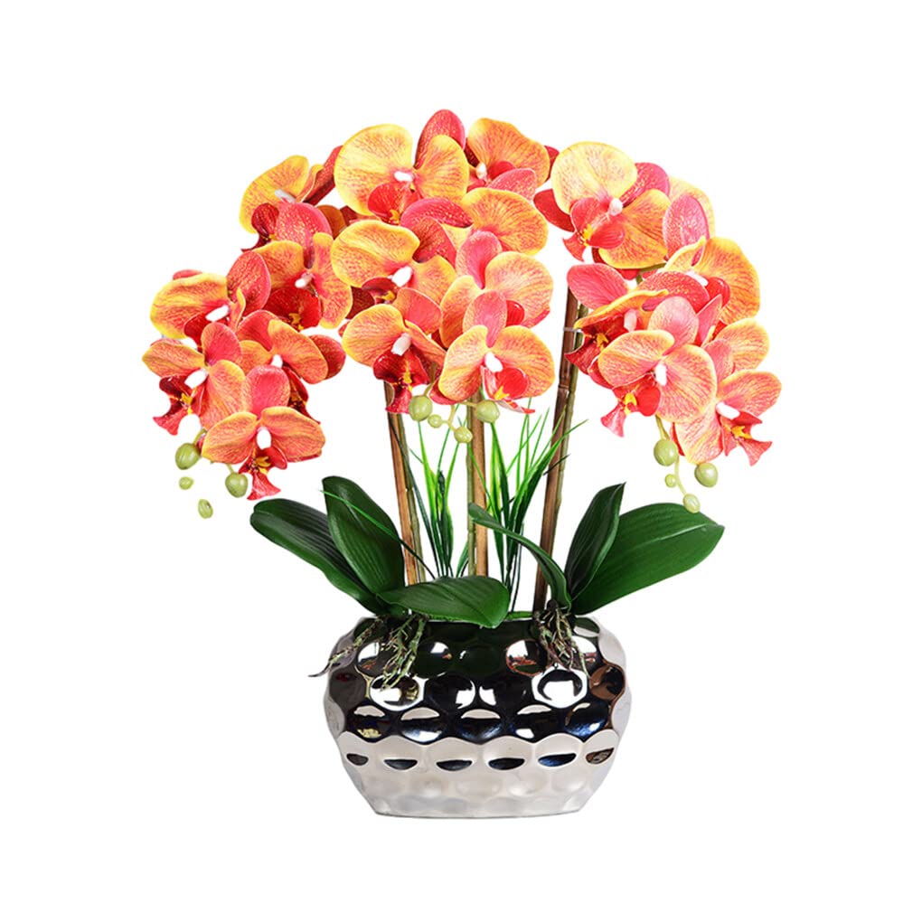 VUIUYOIES Künstliche Orchidee Bonsai Phalaenopsis Kunstpflanzen Orchideen Blumenarrangements für Tisch Wohnzimmer Hochzeit Ornamente, Orange