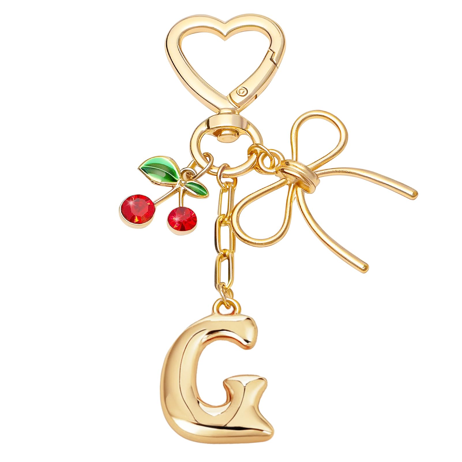 Snylcce A to Z Cherry Heart Keychain, Personalized Initial Letter Keyring with Cute Cherry and Heart Design for Women, Kawaii Key Chain for Purse Bag Decor, Wedding Party Favor Gifts