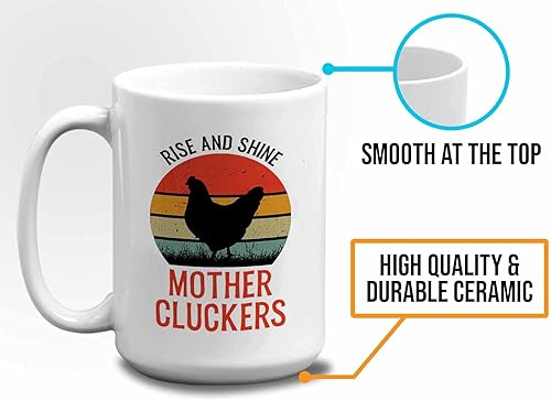 Miniatura 5 de Taza de café de granjero de 15 onzas, color blanco  Rise and Shine Mother Clucker  Funny Farming Farmhouse Chicken Cluck Hens Hatcher Chicks Egg