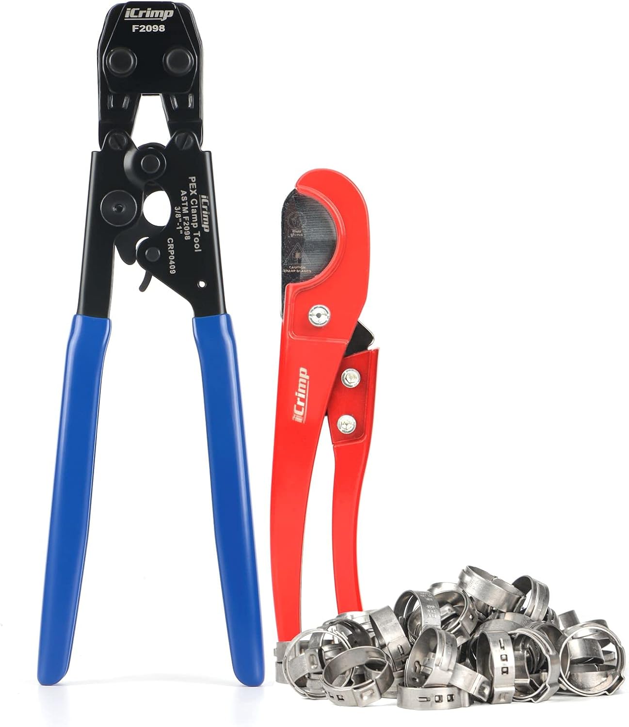 iCrimp PEX Clamp Cinch Tool Kit w/PEX Cutter and 20pcs 1 in. Stainless Steel Clamps