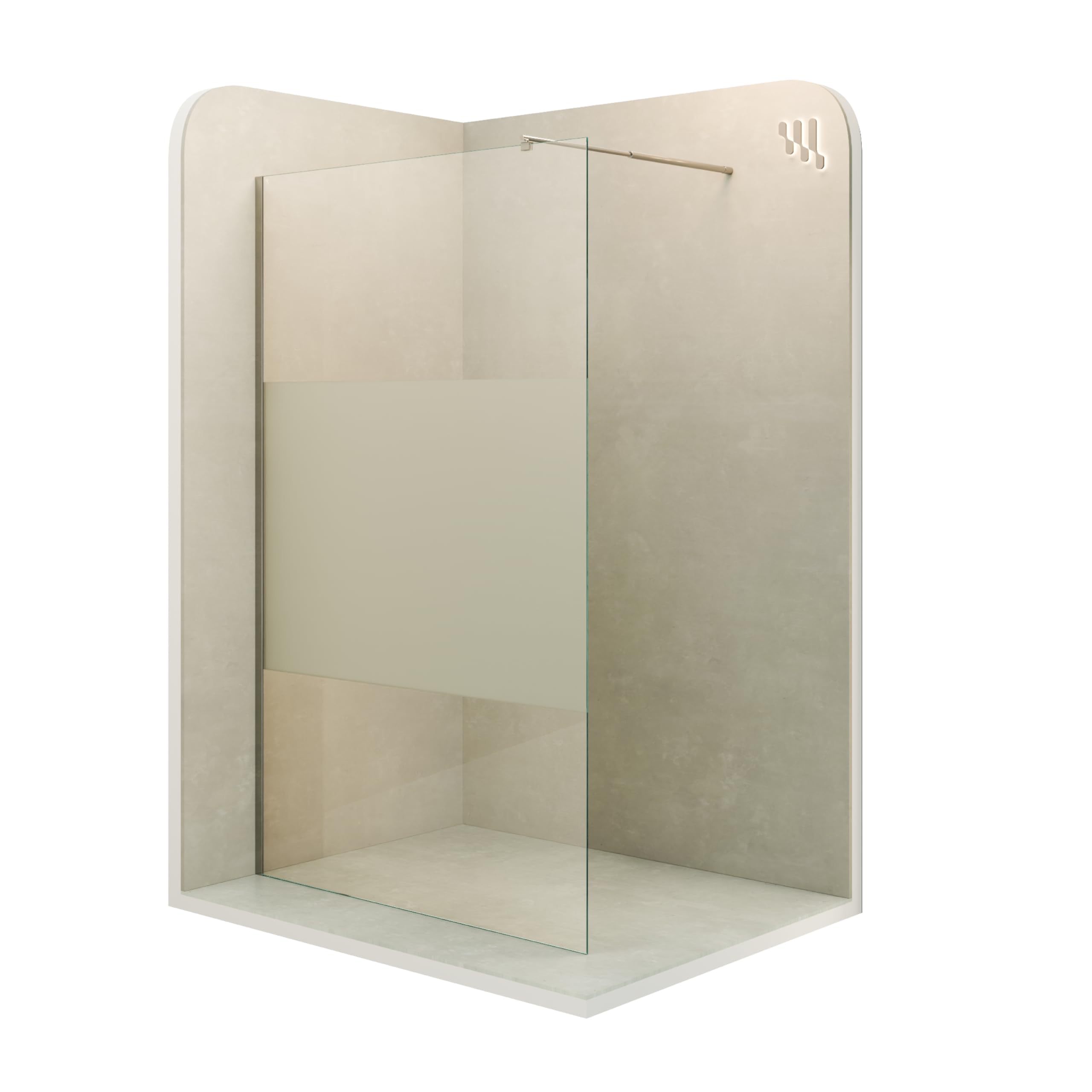 Mampara de Ducha Fija/Walk-In Fiona 140x200cm, Cristal Templado Parcialmente Satinado de 10mm, Perfiles e Barra Estabilizadora en Acero Inoxidable Cromado