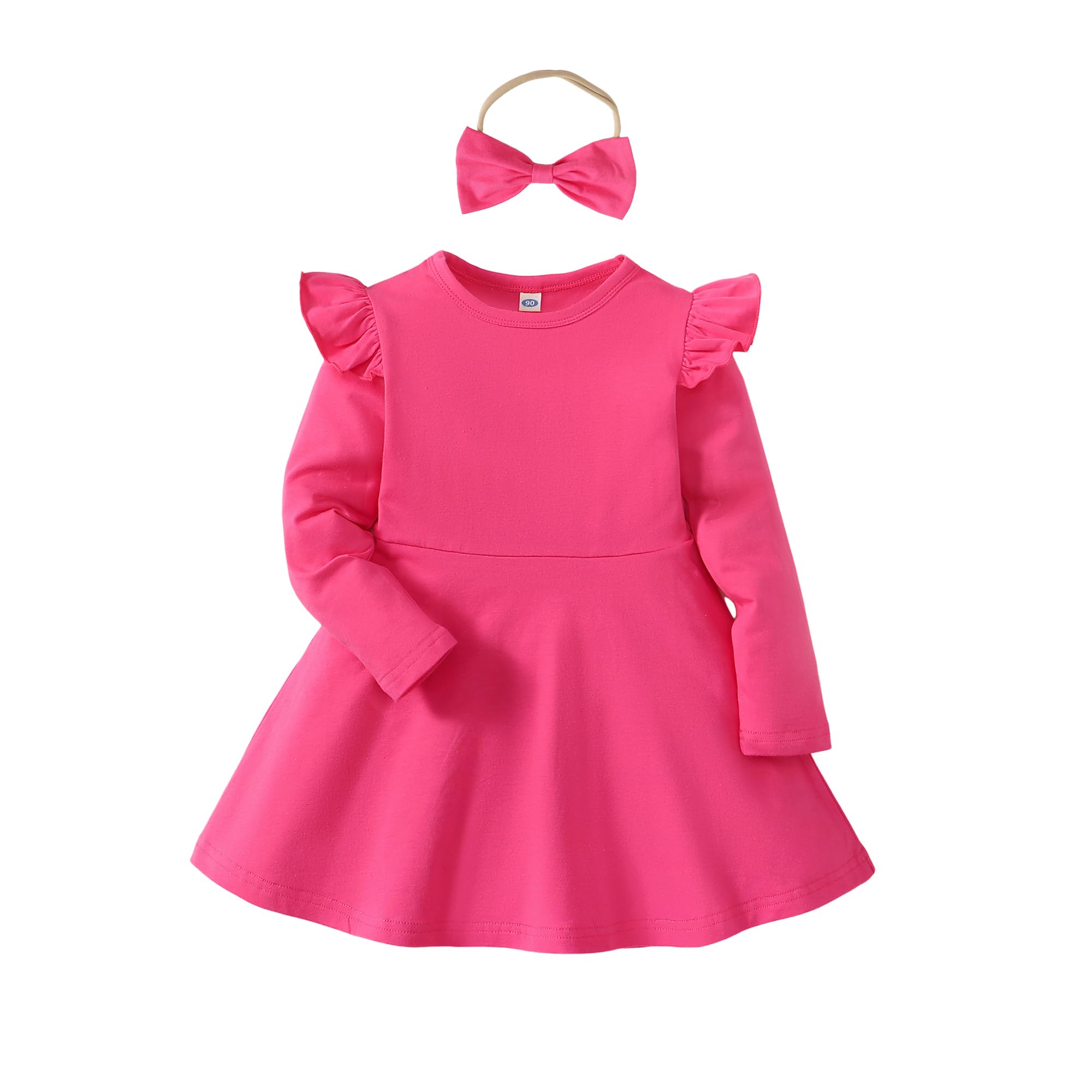 LYSMuch 18M-7Y Toddler Girls Solid Color Ruffle A-Line Hem Knee Dress Shirt Top Bottom Shirt
