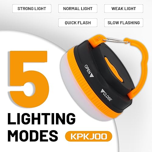 Miniatura 3 de Linterna LED portátil para camping, plegable con gancho de mosquetón en llamativo negro y naranja, tu equipo ideal para la diversión nocturna! Listo