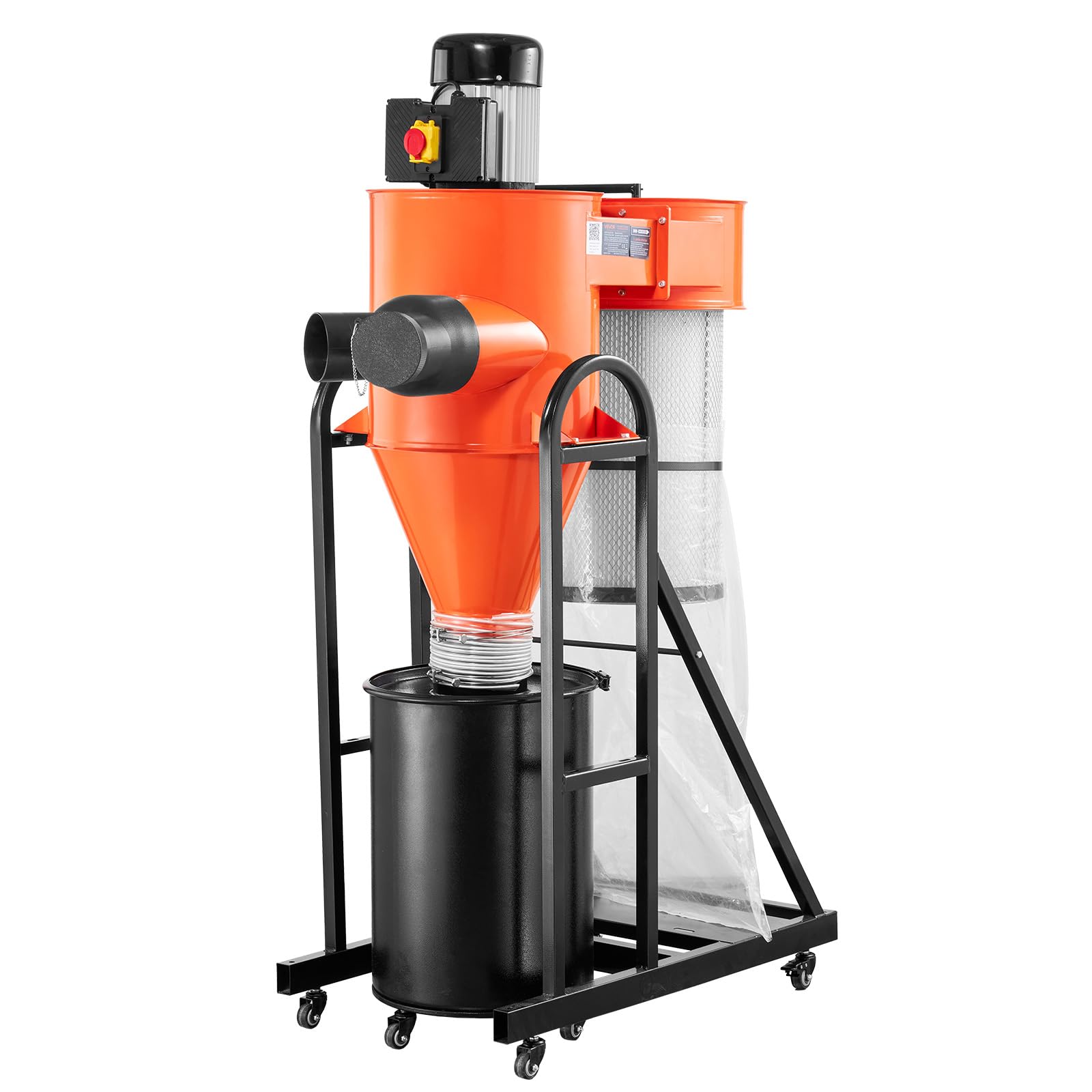 VEVOR Aspiratore di Polvere, Aspiratore di Polvere a Ciclone da 763 CFM 1 Micron, Separatore di Polvere da 1,5 CV con Sacco di Raccolta Polvere da 47,32 L Supporto di Base, Lavorazione del Legno