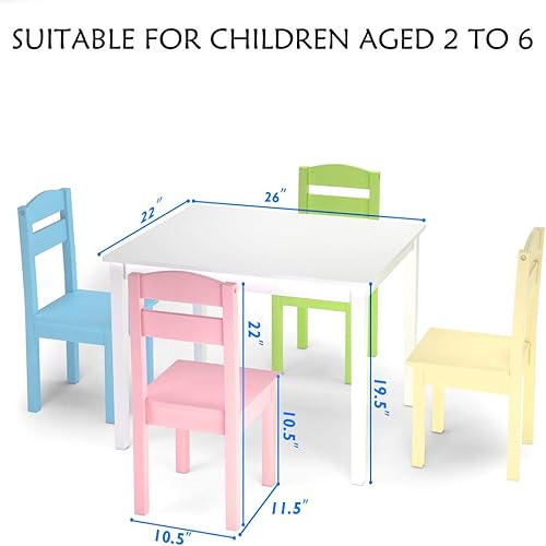 Miniatura 7 de Nightcore Juego de mesa y 4 sillas de madera para niños, juegos de sillas de actividades para 2 a 6 años, juego para niños pequeños, muebles de sala