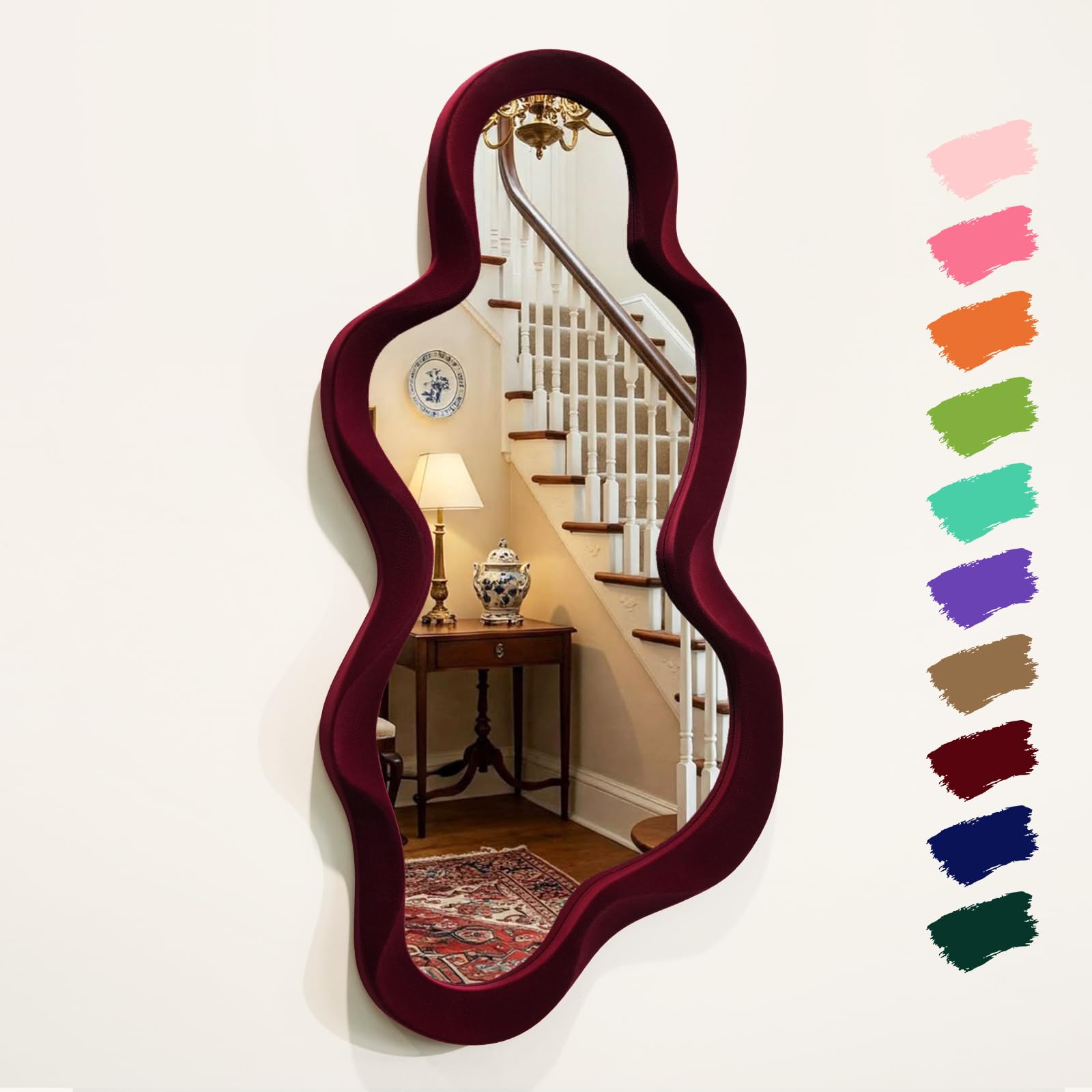 TEIPAI Mirror Wall Decor for Retro Living Room Bedroom,13.8x29.7,Wine Red