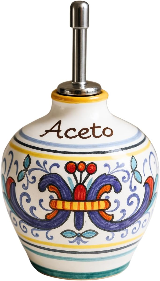 GUTE Deruta Italy | Ricco Deruta Cruet Oil & Vinegar Bottle | Handcrafted & Handpainted Italian Ceramics | Authentic Italian Pottery Handmade in Deruta, Italy