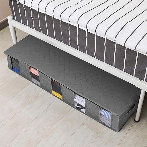 Miniatura 3 de Apstour Organizador de ropa debajo de la cama, bolsa de almacenamiento grande con divisores ajustables con tela duradera, asa reforzada, 4 ventanas