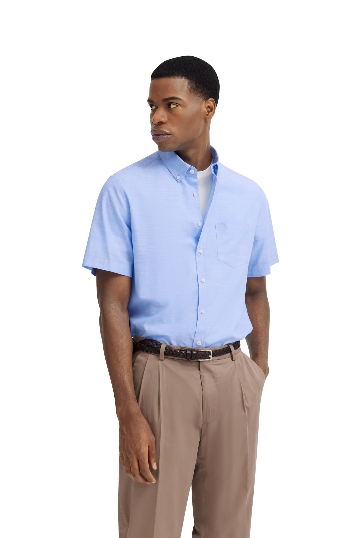 bugatti Men's Shirt Button-Down Short Sleeve Modern Fit, 320-Light Blue, XL