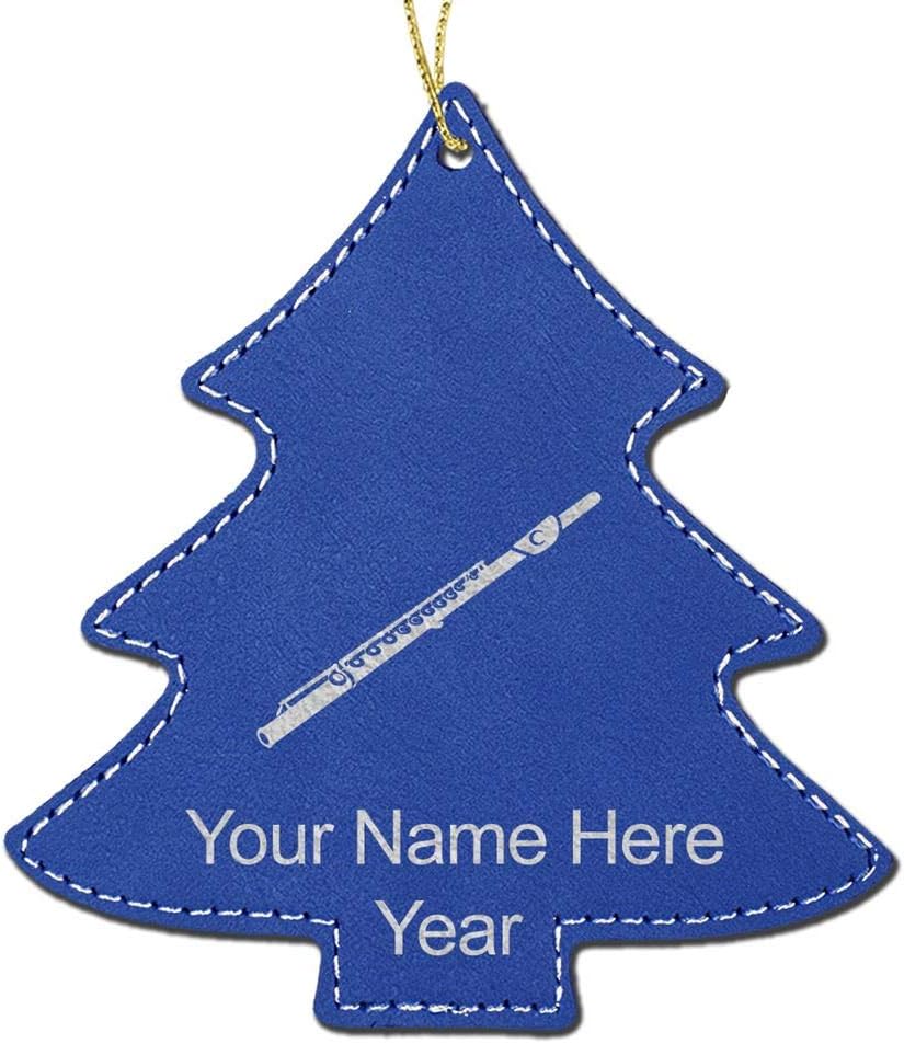 LaserGram Personalized Christmas Ornament, Flute, Faux Leather, Custom Laser Engraved Gift Idea (Tree Shape, Black with Silver)