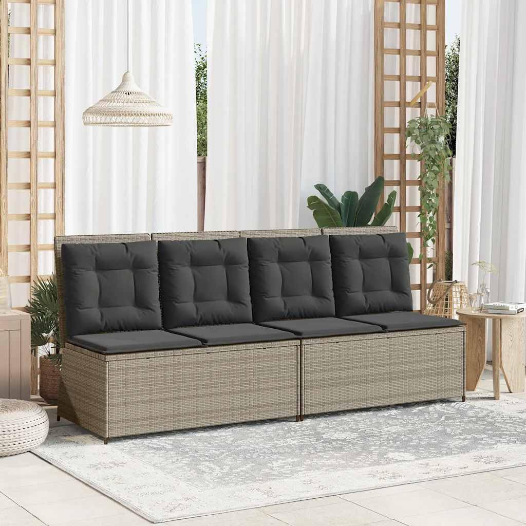 Ławka ogrodowa regulowana z poduszkami, jasnoszara, polirattan, 108 x 67 x 95 cm, nadaje się na taras i na zewnątrz