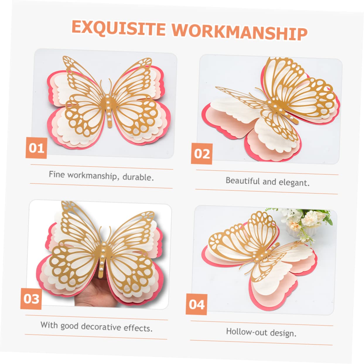 BESTonZON 5stücke Dekorativer Wandaufkleber Schmetterlinge Hochwertige Wandtattoos Für Hochzeiten Einfach Anzubringen Lebensechte Perlen Stilvolle Raumdekoration
