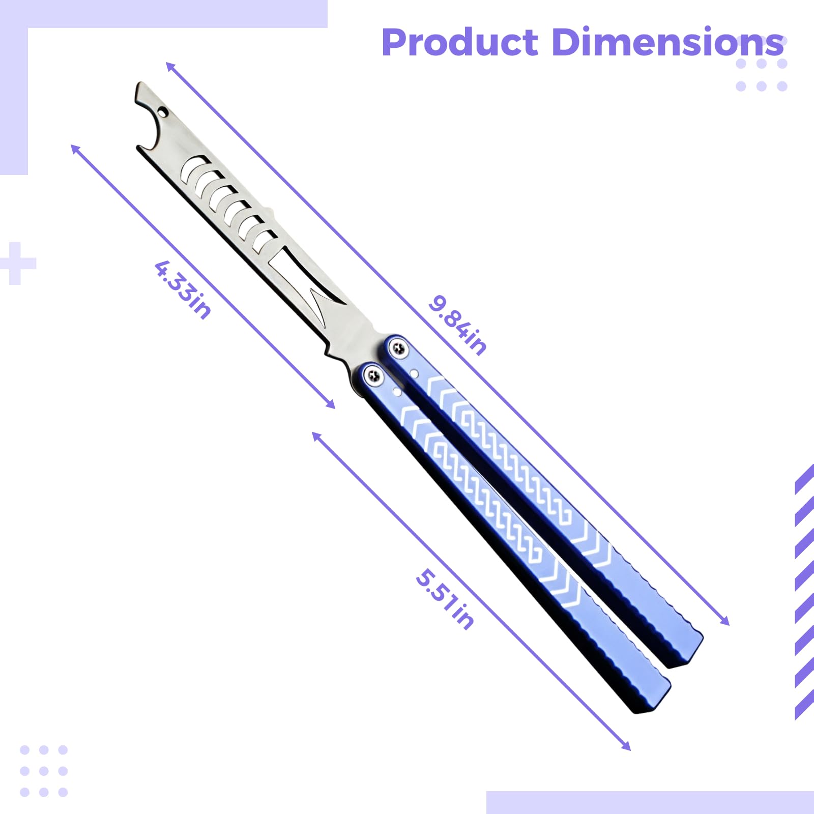 Balisong Trainer en aluminium 9,8 avec bords fins pour travaux manuels, rotation en douceur de 180°, design pivotant en une seule pièce, entraîneur de qualité professionnelle