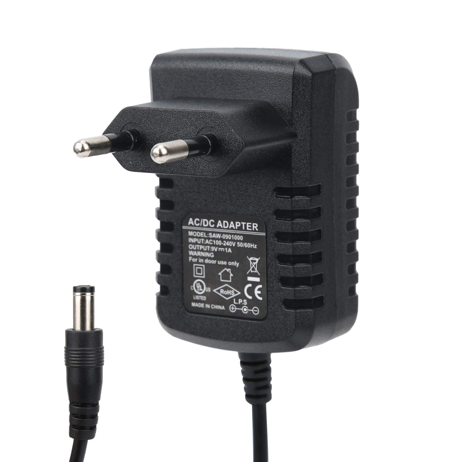 Zasilacz, pedał efektów Adapter zasilający 9 V 1 A do wzmacniacza klawiaturowego organów gitary elektrycznej 100-240 V z zabezpieczeniem przeciwzwarciowym(EU Plug 110-240V)