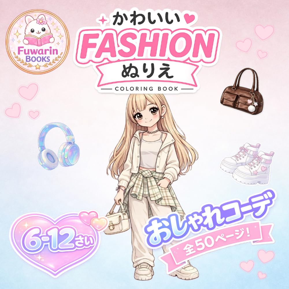 かわいいファッションぬりえ: おしゃれコーデがたのしくぬれる！女の子のためのぬりえブック（6〜12歳） (Fuwarinぬりえシリーズ)
