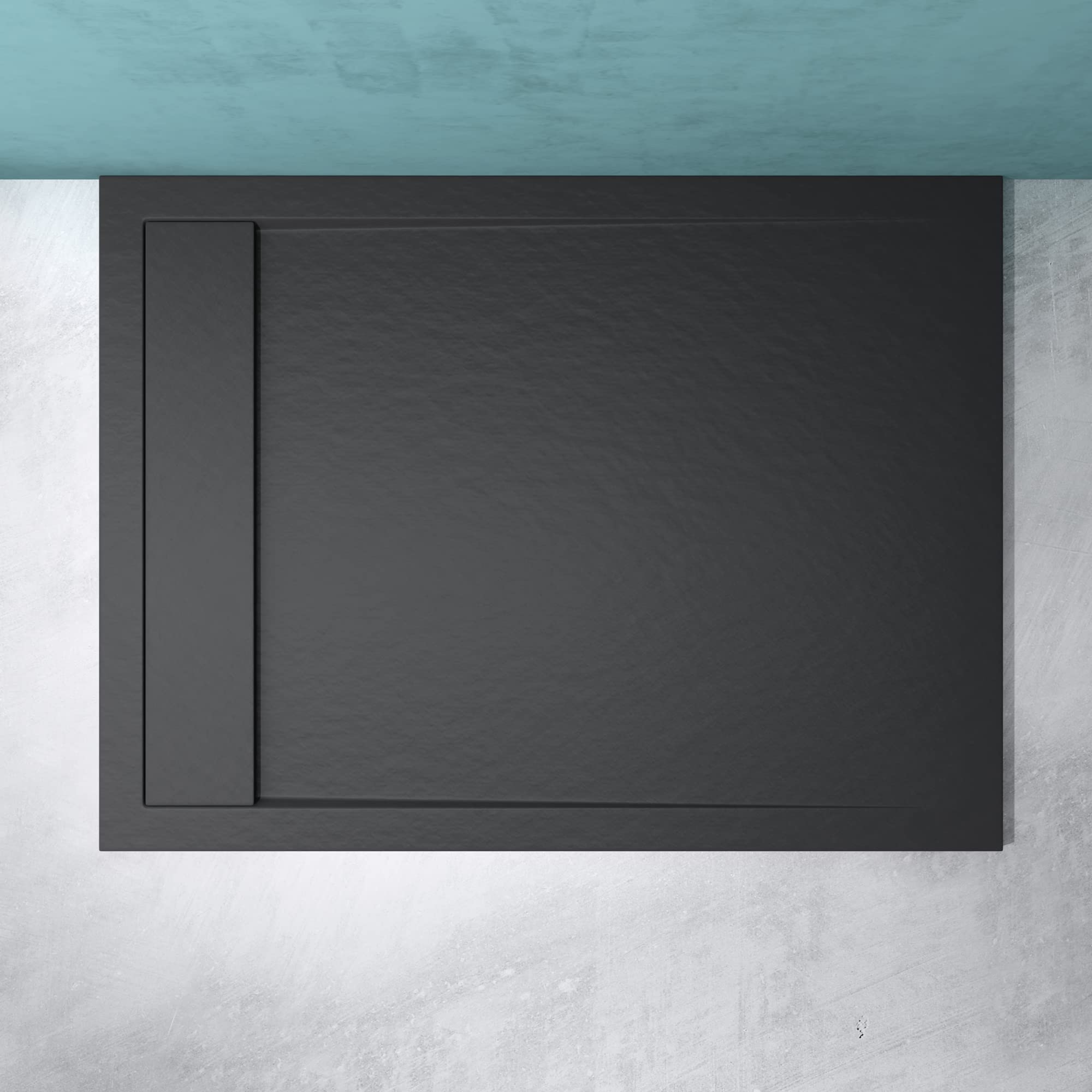 Mai & Mai Duschwanne 90x160cm Anthrazit - Mineralguss Duschtasse Mit Ablaufgarnitur